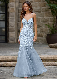 Dentelle Azul Claro Vestido de fiesta de sirena image4