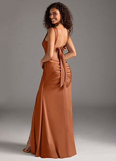 Azazie Jesaphine Bridesmaid Dresses Copper Sheath Bow Stretch Satin Dress image2