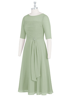 Azazie Naomi Mother of the Bride Dresses Dusty Sage A-Line Boatneck Pleated Chiffon Dress image9