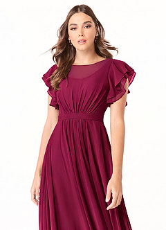 Azazie Daphne Modest Bridesmaid Dresses A-Line Ruffled Chiffon Floor-Length Dress image4