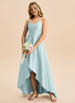 Azazie Eirlys Junior A-Linie Plissee Stretch-Satin Kleid Nebel image4