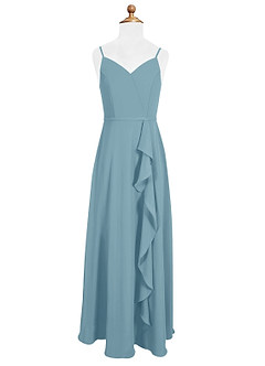 Azazie Naeem Junior Moody Blue A-Line Ruched Chiffon Dress image4