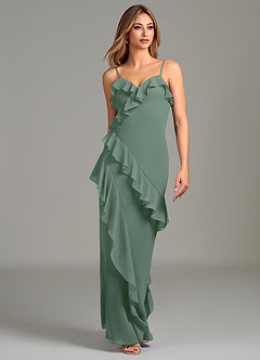 Azazie Danny Bridesmaid Dresses Eucalyptus Mermaid Ruched Chiffon Dress image4