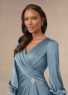 Azazie Petrina Mother of the Bride Dresses Dusty Blue Mermaid Pleated Stretch Satin Dress image5