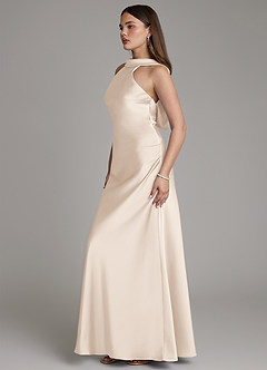 Azazie Dimitra Bridesmaid Dresses White Alabaster A-Line Pleated Stretch Satin Dress image5