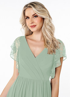 Azazie Zella Bridesmaid Dresses Agave A-Line Lace Chiffon Dress image5
