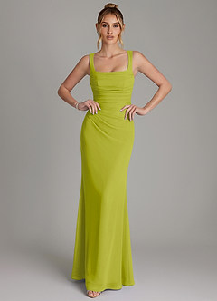 Azazie Agustina Bridesmaid Dresses Lemongrass Mermaid Corset Chiffon Dress image3