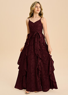 Azazie Peyton Junior Vestido de Cabernet de Devorado Floral de Corte en A con Plisado image4