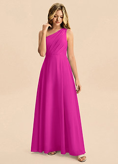 Azazie Phaedra Junior Robe Trapèze en Mousseline de soie Plissée Fuchsia image6