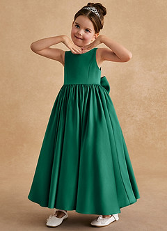 Azazie Bettie Flower Girl Dresses Emerald A-Line Bow Matte Satin Dress image2