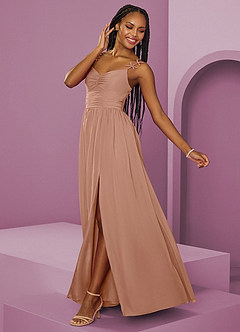 Barbie ♥ Azazie Jurken voor bruidsmeisjes Jurk van Chiffon met A-Lijn Geplooid Champagne Roos image5
