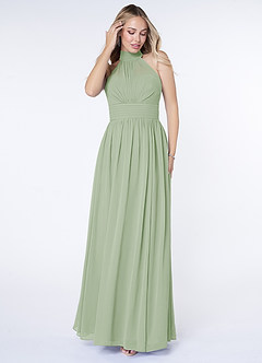 Azazie Iman Brautjungfernkleider A-Linie A-Linie Gerüscht Chiffon Kleid Staubiger Salbeigrün image8