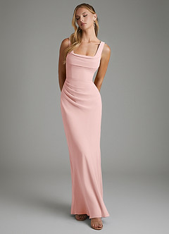 Azazie Asa Bridesmaid Dresses Powder Pink Sheath Corset Chiffon Dress image6