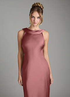 Azazie Aussie Bridesmaid Dresses Amethyst Sheath Pleated Stretch Satin Dress image3