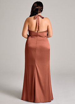 Azazie Valerie Bridesmaid Dresses Clay Mermaid Pleated Stretch Satin Dress image12