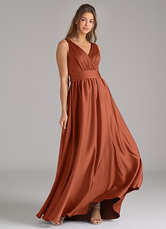 Azazie Kora Brautjungfernkleider A-Linie Plissee Stretch-Satin Kleid Zedernrose image4