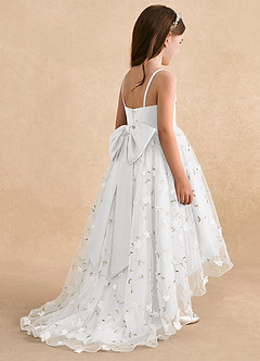 Azazie Celia Robe Demoiselle D'honneur Fillette Robe Trapèze en Tulle Bretelles spaghetti Blanc image4