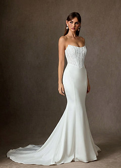 Azazie Yamelle Wedding Dresses Diamond White Mermaid Off the Shoulder Satin Dress image7
