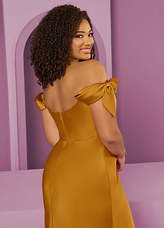 Barbie ♥ Azazie Bridesmaid Dresses Butterscotch Sheath Off the Shoulder Stretch Satin Convertible Dress image13