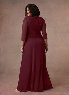 Azazie Annetta vestidos de madre de la novia Vestido de Cabernet de Malla de Corte En A con Cuello en V Manga Larga image3