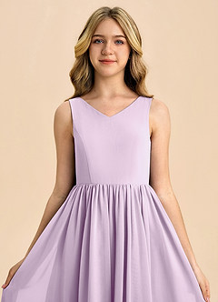 Azazie Hathaway Junior Robe Trapèze en Mousseline de soie Arc Frostiges Flieder image6