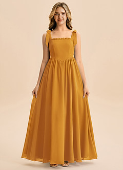 Azazie Delia Junior Abito A-Line in Chiffon Fiocco Caramello image5