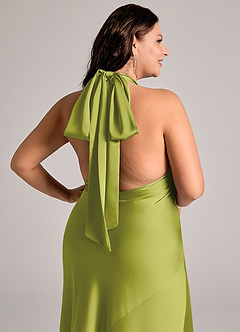 Azazie Velli Bridesmaid Dresses Lemongrass Mermaid High Neck Stretch Satin Dress image12