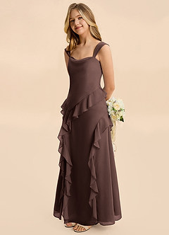 Azazie Sloane Junior A-Linie Herzausschnitt Chiffon Kleid Ganache image1