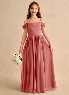 Azazie Shia Junior Formal Blumenmädchenkleider A-Linie Schulterfrei Chiffon Kleid Antike Rose image2