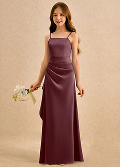 Azazie Cannoli Girls Formal Flower Girl Dresses Sangria A-Line Pleated Stretch Satin Dress image3