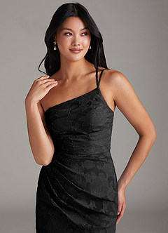 Azazie Eren Bridesmaid Dresses Black Sheath One Shoulder Floral Burnout Dress image5
