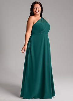 Azazie Phaedra Bridesmaid Dresses Peacock A-Line One Shoulder Chiffon Dress image11