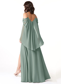 Azazie Cienna Robes de demoiselle d'honneur Robe Trapèze en Mousseline de soie Manches longues Sauge D'argent image5