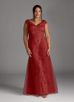 Azazie Melena Mother of the Bride Dresses Rust Mermaid Lace Tulle Dress image11