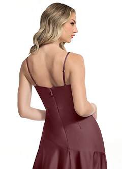 Azazie Kayla Bridesmaid Dresses Sangria Sheath Side Slit Stretch Satin Dress image5