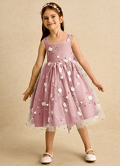 Azazie Bean Flower Girl Dresses Dusty Rose Ball-Gown Sleeveless Tulle Dress image3