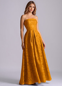 Azazie Lucienne Bridesmaid Dresses Butterscotch A-Line Strapless Floral Burnout Dress image3