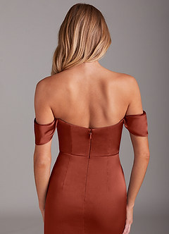 Azazie Saige Bridesmaid Dresses Terracotta Mermaid Off the Shoulder Stretch Satin Dress image7