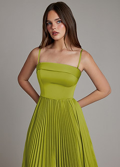Azazie Mariana Bridesmaid Dresses Lemongrass A-Line Pleated Stretch Satin Dress image2