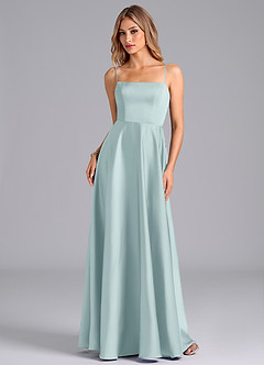 Azazie Elita 신부 들러리 드레스 A라인 주름진 스트레치 새틴 바닥 길이 드레스 image6