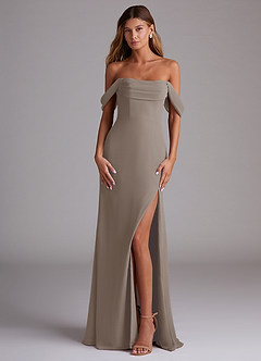 Azazie Saige Bridesmaid Dresses Taupe A-Line Off the Shoulder Chiffon Convertible Dress image1