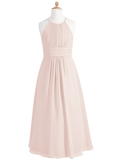 Azazie Bonnie Junior Rose Petal A-Line Pleated Chiffon Dress image5