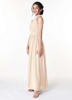 Azazie Iman Junior White Alabaster A-Line Pleated Chiffon Dress image5