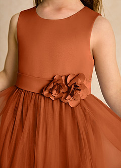 Azazie Miracle vestidos de niña de las flores Vestido de Naranja Quemada de Satin Mate de Corte En A con Lazo image6