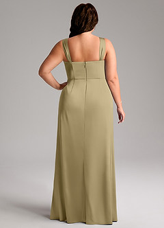 Azazie Denice Bridesmaid Dresses Moss Green Sheath Pleated Stretch Satin Dress image11