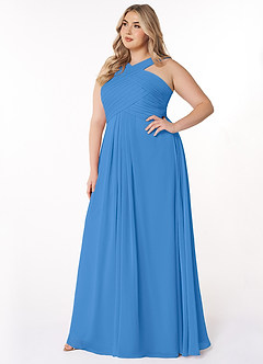 Azazie Kaleigh Robes de demoiselle d'honneur Robe Trapèze en Mousseline de soie Plissée Geai Bleu image9