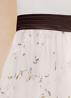 Azazie Pollie Flower Girl Dresses Ivory Ganache A-Line Bow Tulle Dress image14