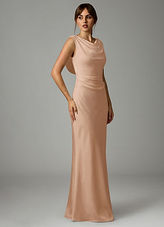 Azazie Kieryn Bridesmaid Dresses English Rose Mermaid Pleated Stretch Satin Dress image4