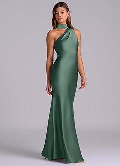 Azazie Seona Robes de demoiselle d'honneur Robe Sirène en Satin extensible Ue épaule Eucalyptus image5