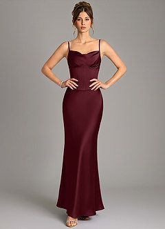 Azazie Reverie Bridesmaid Dresses Cabernet Mermaid Corset Stretch Satin Dress image3